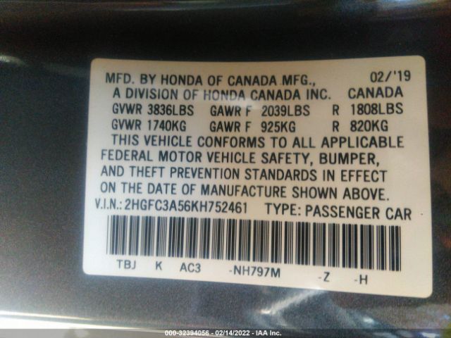 Photo 8 VIN: 2HGFC3A56KH752461 - HONDA CIVIC SI COUPE 