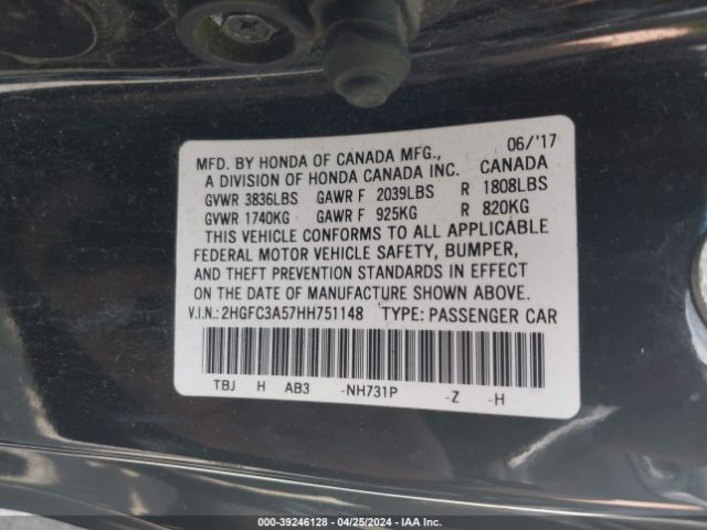 Photo 8 VIN: 2HGFC3A57HH751148 - HONDA CIVIC 