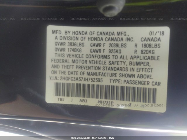 Photo 8 VIN: 2HGFC3A57JH752595 - HONDA CIVIC SI COUPE 