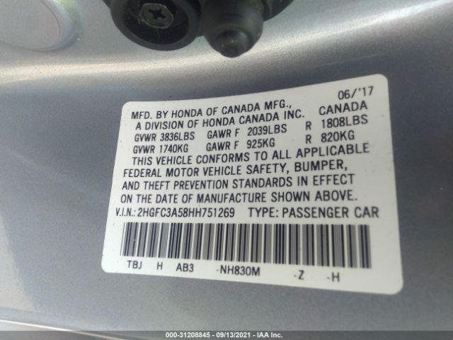 Photo 8 VIN: 2HGFC3A58HH751269 - HONDA CIVIC COUPE 