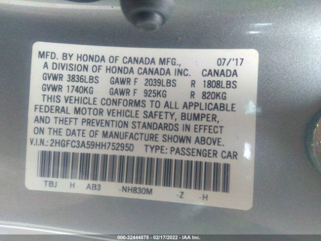 Photo 8 VIN: 2HGFC3A59HH752950 - HONDA CIVIC COUPE 