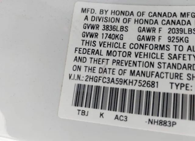 Photo 8 VIN: 2HGFC3A59KH752681 - HONDA CIVIC SI 