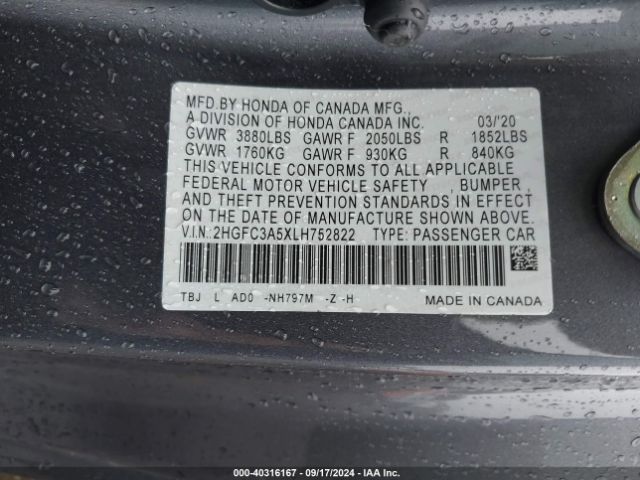 Photo 8 VIN: 2HGFC3A5XLH752822 - HONDA CIVIC 