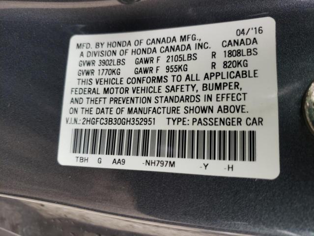 Photo 11 VIN: 2HGFC3B30GH352951 - HONDA CIVIC EX 