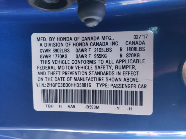 Photo 9 VIN: 2HGFC3B30HH358816 - HONDA CIVIC EX 