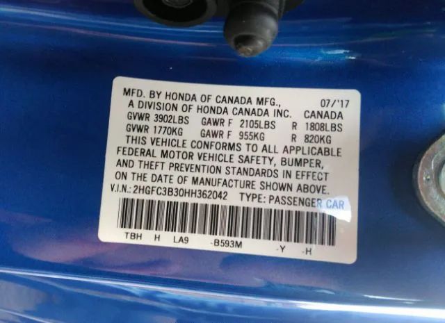 Photo 8 VIN: 2HGFC3B30HH362042 - HONDA CIVIC COUPE 