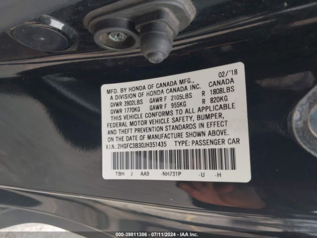 Photo 8 VIN: 2HGFC3B30JH351435 - HONDA CIVIC 