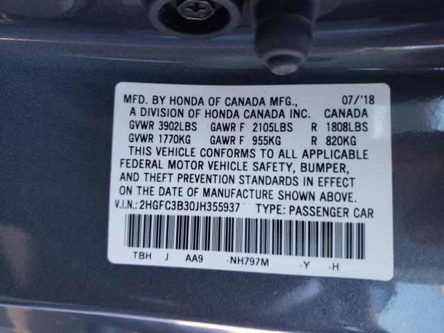 Photo 9 VIN: 2HGFC3B30JH355937 - HONDA CIVIC EX 