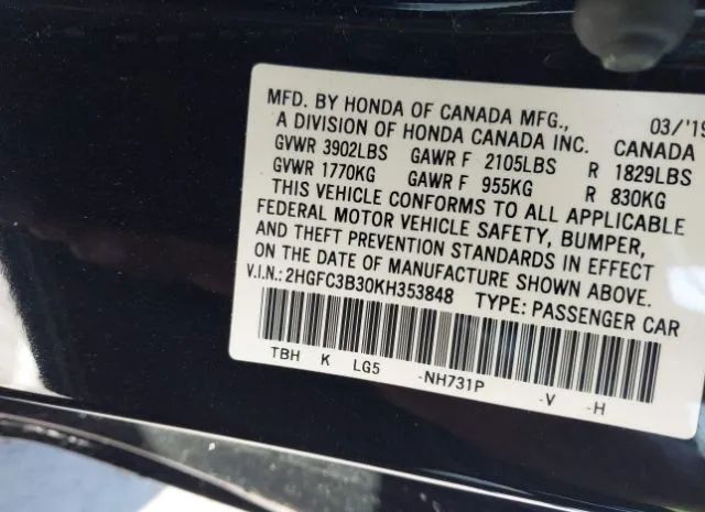 Photo 8 VIN: 2HGFC3B30KH353848 - HONDA CIVIC COUPE 