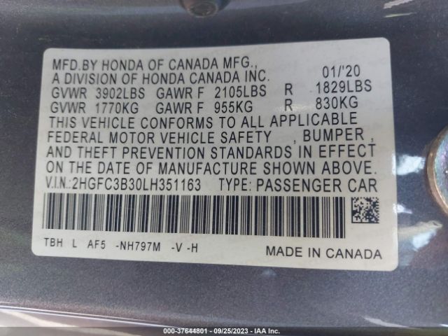 Photo 8 VIN: 2HGFC3B30LH351163 - HONDA CIVIC 