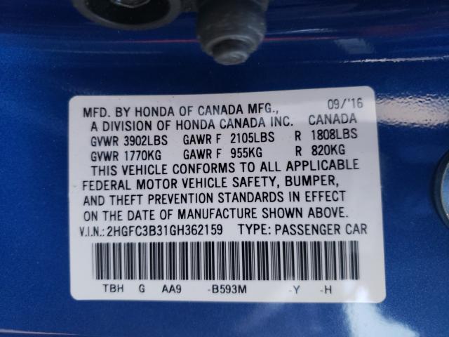 Photo 9 VIN: 2HGFC3B31GH362159 - HONDA CIVIC EX 