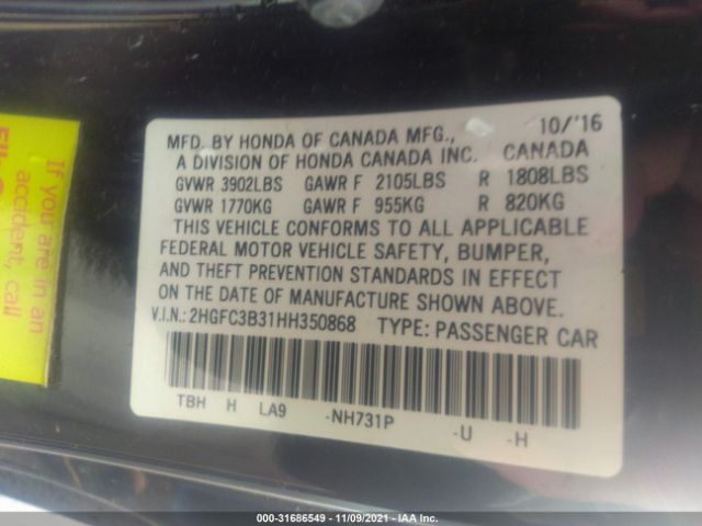 Photo 8 VIN: 2HGFC3B31HH350868 - HONDA CIVIC COUPE 