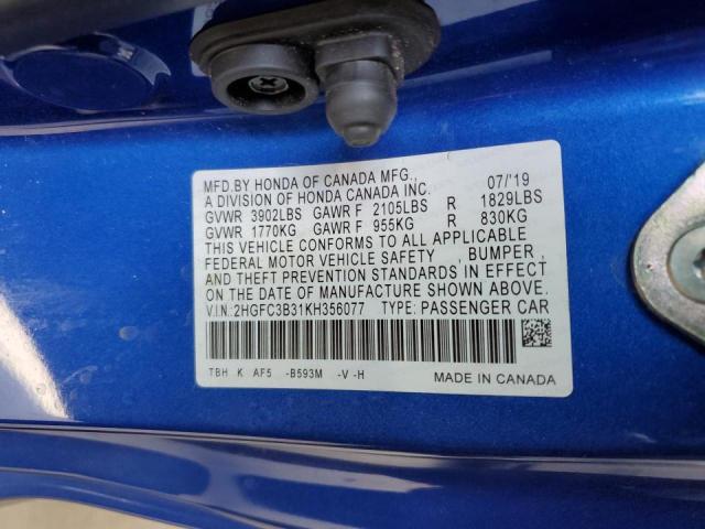 Photo 9 VIN: 2HGFC3B31KH356077 - HONDA CIVIC EX 