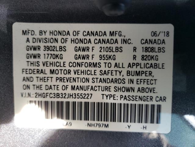 Photo 9 VIN: 2HGFC3B32JH355227 - HONDA CIVIC EX 