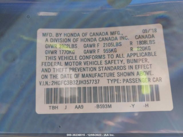 Photo 8 VIN: 2HGFC3B32JH357737 - HONDA CIVIC 