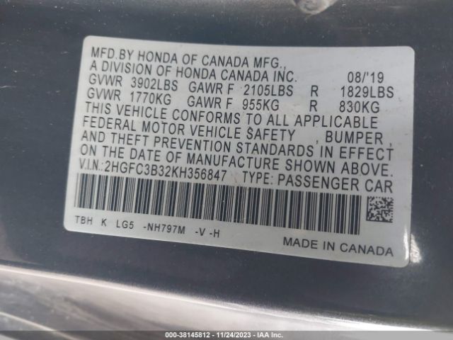 Photo 8 VIN: 2HGFC3B32KH356847 - HONDA CIVIC 