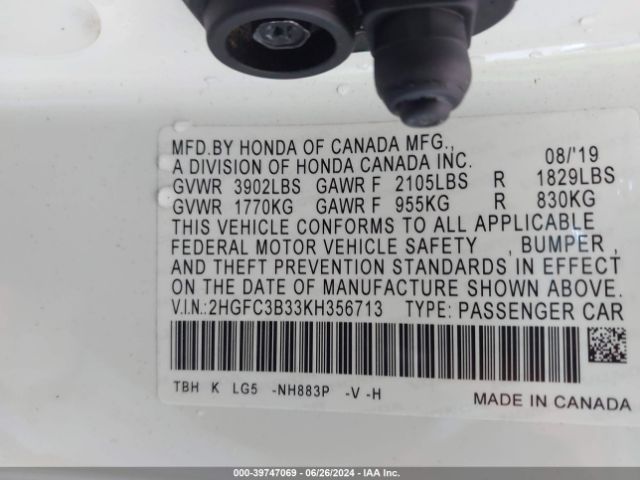 Photo 8 VIN: 2HGFC3B33KH356713 - HONDA CIVIC 