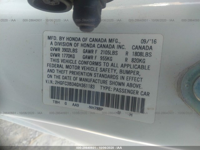 Photo 8 VIN: 2HGFC3B34GH361183 - HONDA CIVIC COUPE 