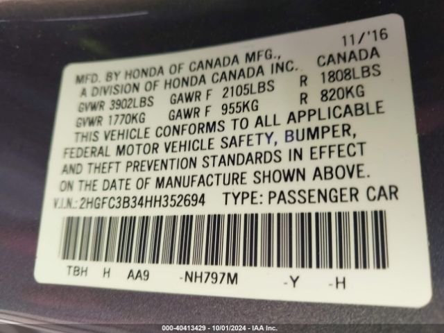 Photo 8 VIN: 2HGFC3B34HH352694 - HONDA CIVIC 