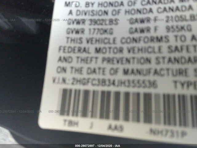 Photo 8 VIN: 2HGFC3B34JH355536 - HONDA CIVIC COUPE 