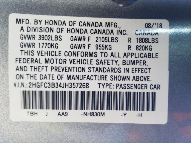 Photo 9 VIN: 2HGFC3B34JH357268 - HONDA CIVIC EX 