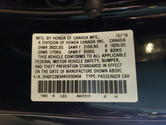 Photo 9 VIN: 2HGFC3B34KH350404 - HONDA CIVIC EX 