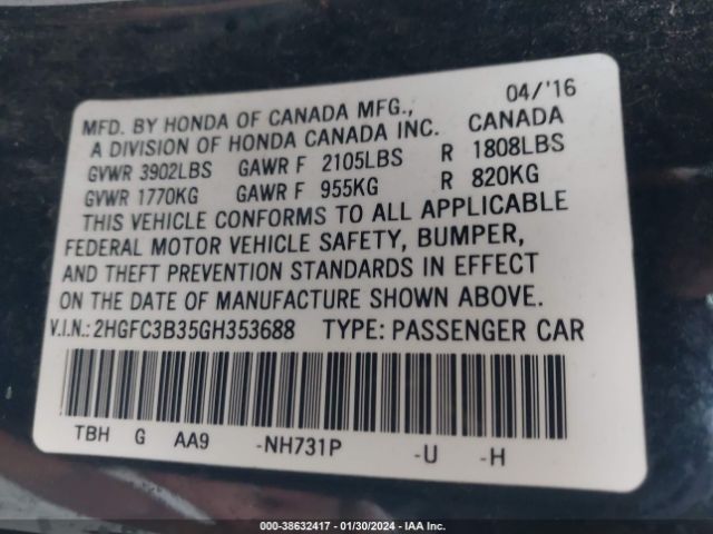 Photo 8 VIN: 2HGFC3B35GH353688 - HONDA CIVIC 