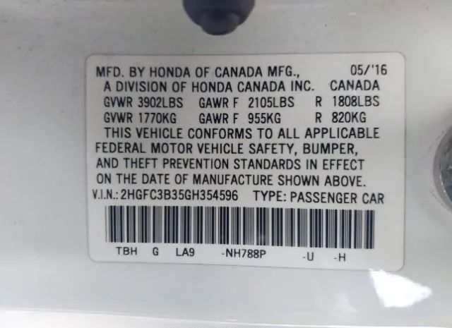 Photo 8 VIN: 2HGFC3B35GH354596 - HONDA CIVIC 