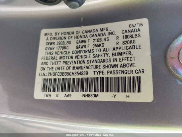 Photo 8 VIN: 2HGFC3B35GH354839 - HONDA CIVIC 