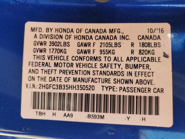 Photo 11 VIN: 2HGFC3B35HH350520 - HONDA CIVIC EX 