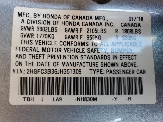 Photo 11 VIN: 2HGFC3B36JH351309 - HONDA CIVIC EX 