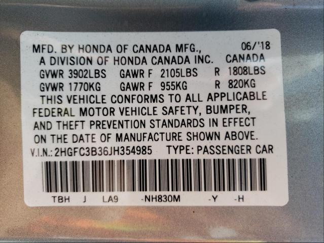 Photo 9 VIN: 2HGFC3B36JH354985 - HONDA CIVIC EX 