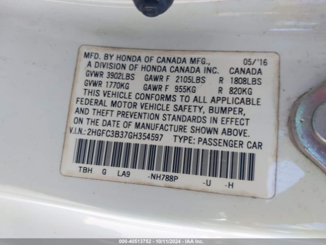 Photo 8 VIN: 2HGFC3B37GH354597 - HONDA CIVIC 