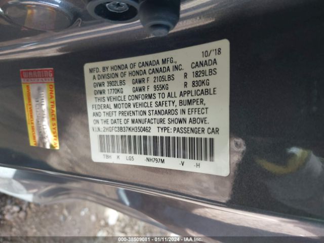 Photo 8 VIN: 2HGFC3B37KH350462 - HONDA CIVIC 