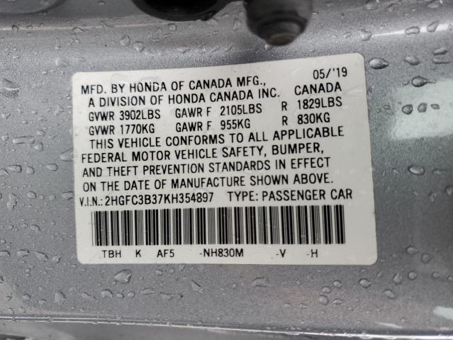 Photo 11 VIN: 2HGFC3B37KH354897 - HONDA CIVIC EX 