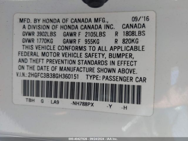 Photo 8 VIN: 2HGFC3B38GH360151 - HONDA CIVIC 