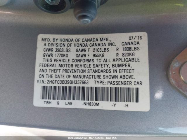 Photo 8 VIN: 2HGFC3B39GH357663 - HONDA CIVIC 