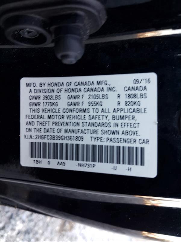 Photo 9 VIN: 2HGFC3B39GH361809 - HONDA CIVIC EX 