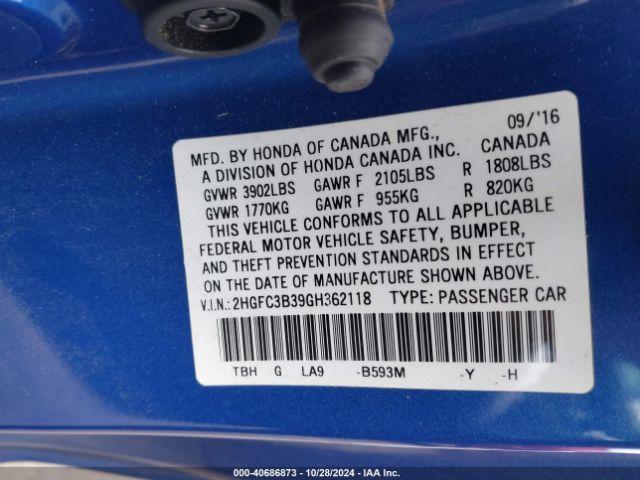 Photo 8 VIN: 2HGFC3B39GH362118 - HONDA CIVIC 