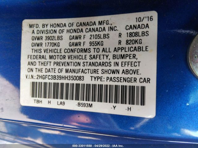 Photo 8 VIN: 2HGFC3B39HH350083 - HONDA CIVIC COUPE 