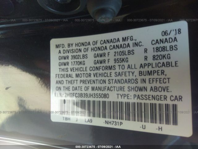 Photo 8 VIN: 2HGFC3B39JH355080 - HONDA CIVIC COUPE 