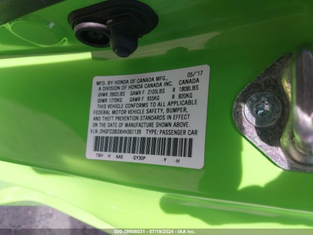 Photo 8 VIN: 2HGFC3B3XHH361139 - HONDA CIVIC 