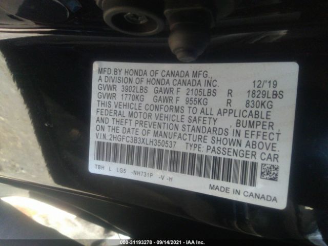 Photo 8 VIN: 2HGFC3B3XLH350537 - HONDA CIVIC COUPE 