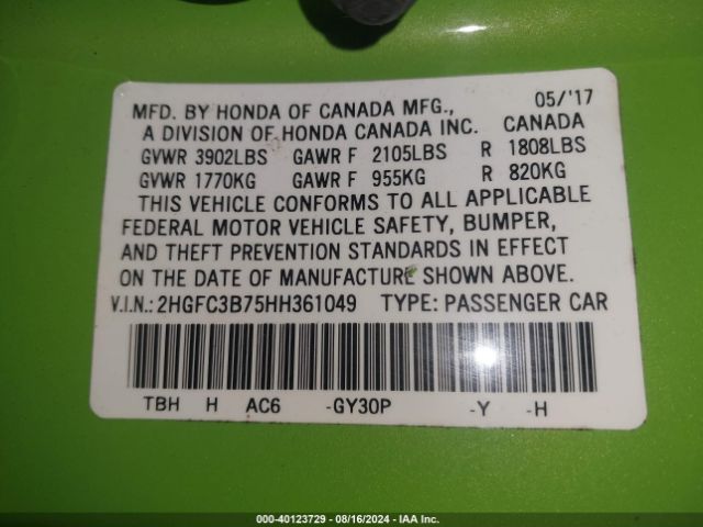 Photo 8 VIN: 2HGFC3B75HH361049 - HONDA CIVIC 