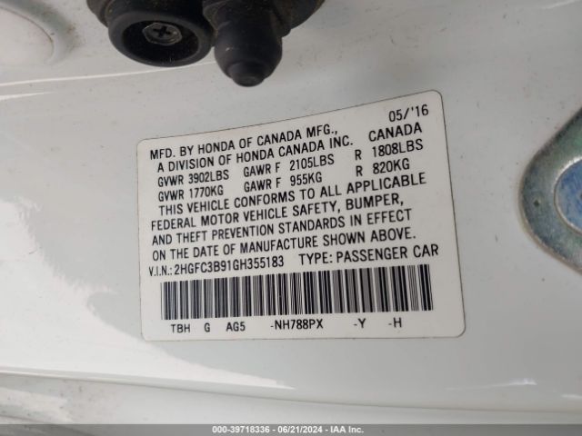 Photo 8 VIN: 2HGFC3B91GH355183 - HONDA CIVIC 