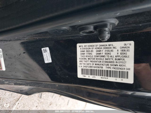 Photo 8 VIN: 2HGFC3B91GH356706 - HONDA CIVIC 