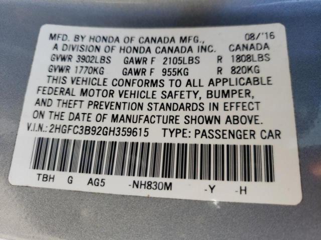 Photo 11 VIN: 2HGFC3B92GH359615 - HONDA CIVIC TOUR 