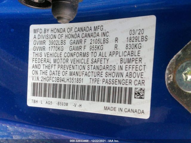 Photo 8 VIN: 2HGFC3B94LH351851 - HONDA CIVIC COUPE 