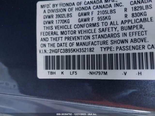 Photo 8 VIN: 2HGFC3B95KH352182 - HONDA CIVIC 