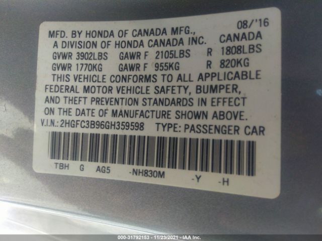 Photo 8 VIN: 2HGFC3B96GH359598 - HONDA CIVIC 